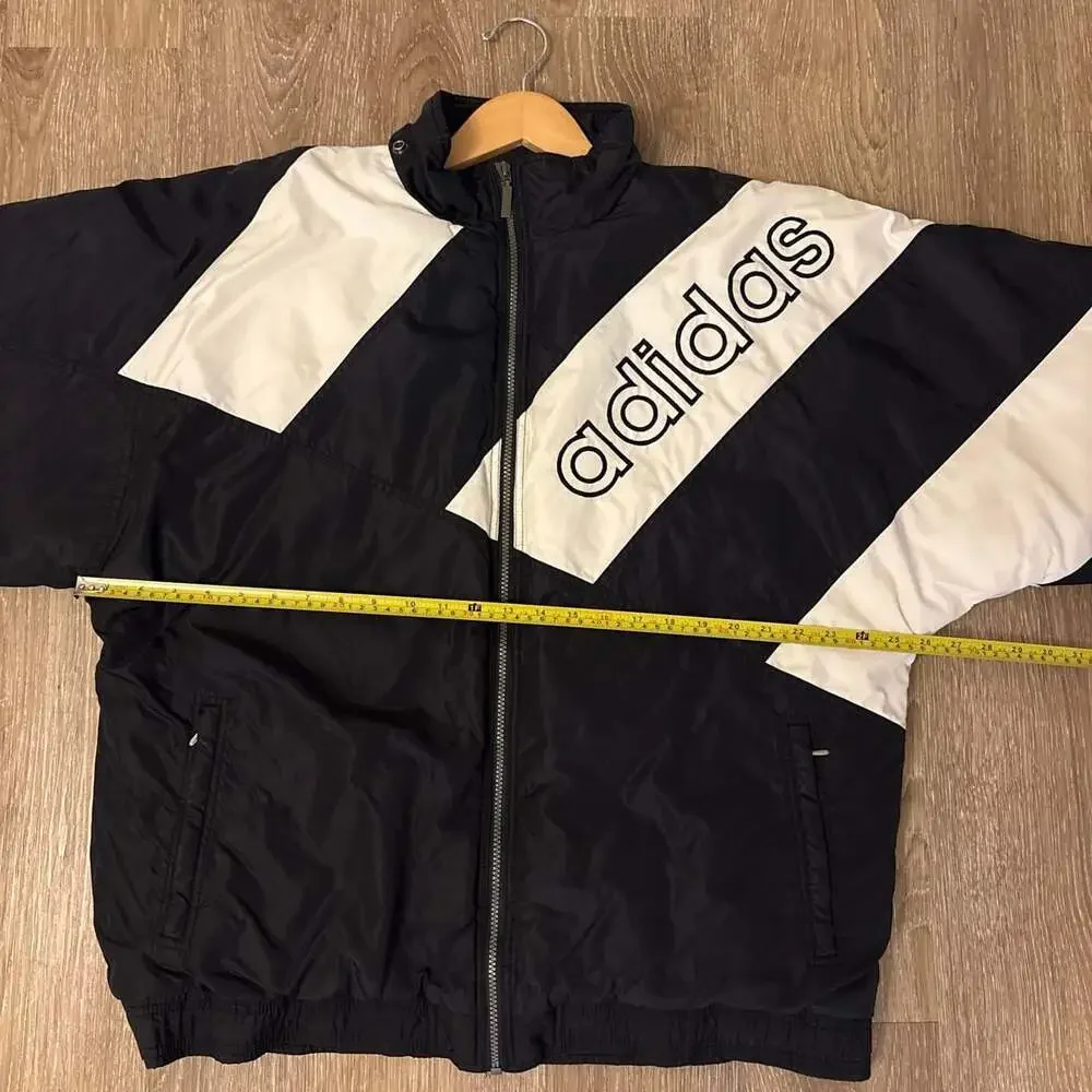 Vintage Adidas Black and White Color Block Puffer Jacket Size L